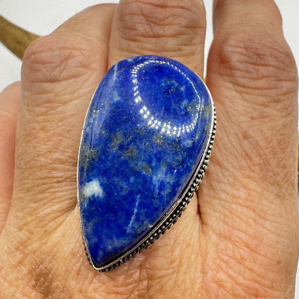 Vintage Boho Blue lapis lazuli Ring Band chunky cocktail ring Size 9