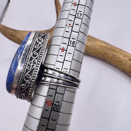 Vintage Boho Blue lapis lazuli Ring Band chunky cocktail ring Size 9