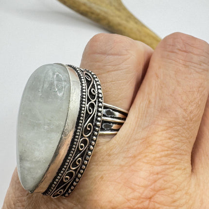 Vintage Rainbow Moonstone Ring Chunky Boho Antique Style Design-Rings-TomWayne Jewelers