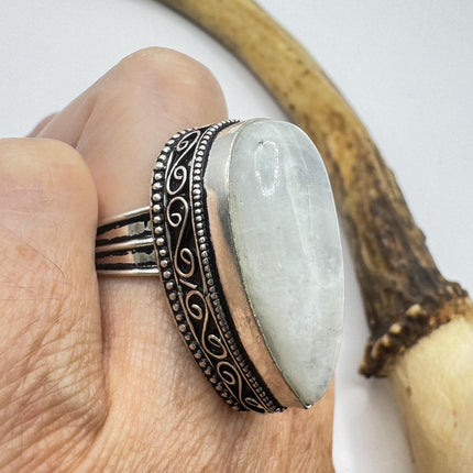 Vintage Rainbow Moonstone Ring Chunky Boho Antique Style Design-Rings-TomWayne Jewelers