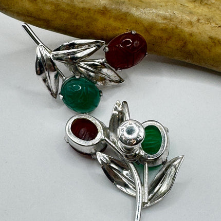 Vintage Green Nephrite Jade Carnelian Scarabs Screw Clip-On Earrings