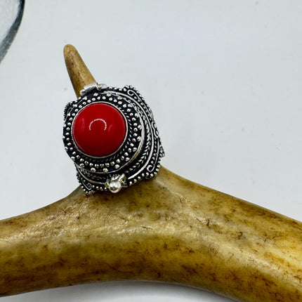 Vintage Red Silver Bronze Poison Ring-Rings-TomWayne Jewelers