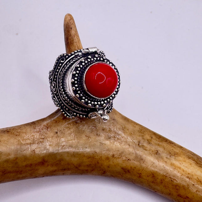 Vintage Red Silver Bronze Poison Ring-Rings-TomWayne Jewelers