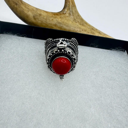 Vintage Red Silver Bronze Poison Ring-Rings-TomWayne Jewelers