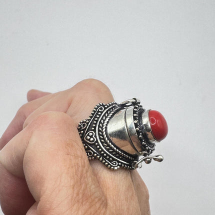 Vintage Red Silver Bronze Poison Ring-Rings-TomWayne Jewelers
