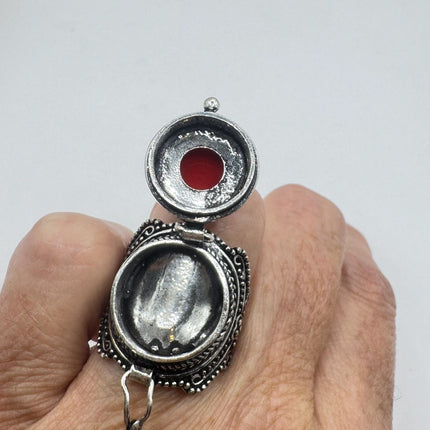Vintage Red Silver Bronze Poison Ring-Rings-TomWayne Jewelers