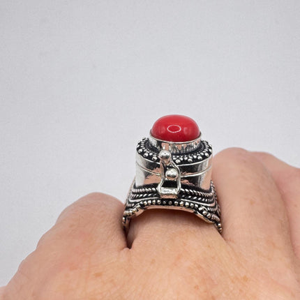 Vintage Red Silver Bronze Poison Ring-Rings-TomWayne Jewelers