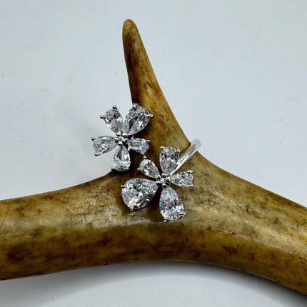 Vintage Flower CZ 925 Sterling Silver Crystal Ring