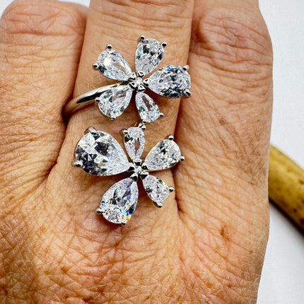Vintage Flower CZ 925 Sterling Silver Crystal Ring
