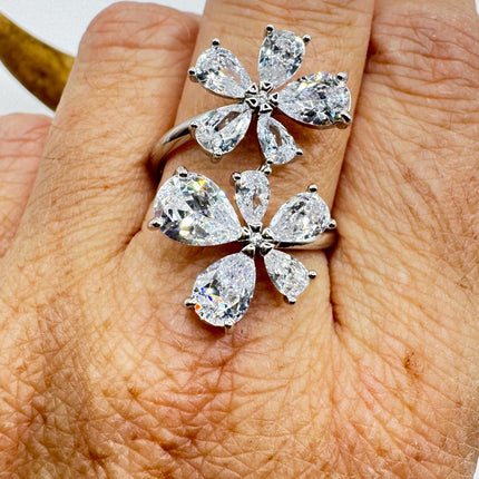 Vintage Flower CZ 925 Sterling Silver Crystal Ring