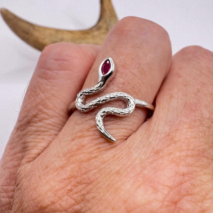 Vintage Ruby Snake Ring – 925 Sterling Silver Serpent Band, Hand Finished-Snake Rings!-TomWayne Jewelers