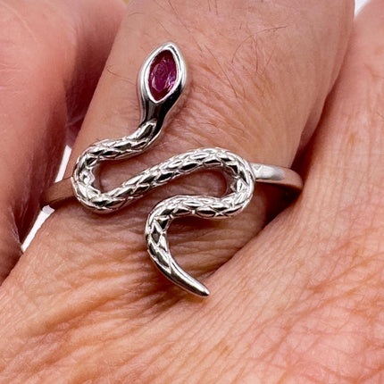 Vintage Ruby Snake Ring – 925 Sterling Silver Serpent Band, Hand Finished-Snake Rings!-TomWayne Jewelers