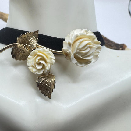 Vintage Ivory Flower Rose Brooch Pin Gold Filled