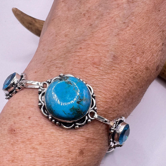Vintage Turquoise Bracelet – Adjustable Silver Bronze Aqua Glass Jewelry-Bracelets-TomWayne Jewelers