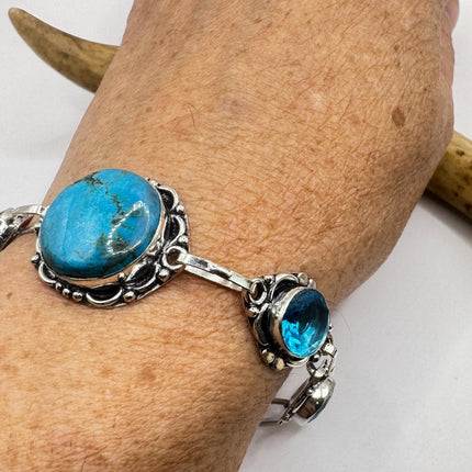 Vintage Turquoise Bracelet – Adjustable Silver Bronze Aqua Glass Jewelry-Bracelets-TomWayne Jewelers