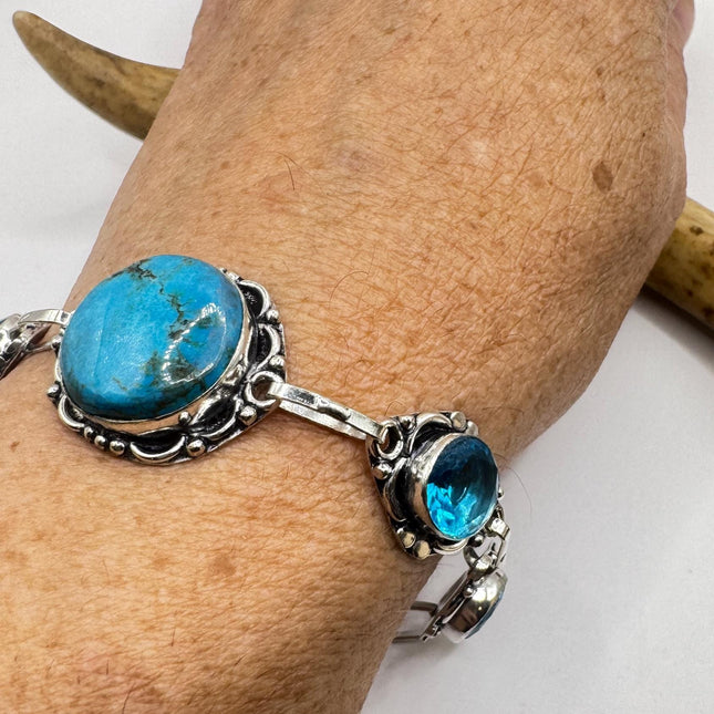 Vintage Turquoise Bracelet – Adjustable Silver Bronze Aqua Glass Jewelry-Bracelets-TomWayne Jewelers
