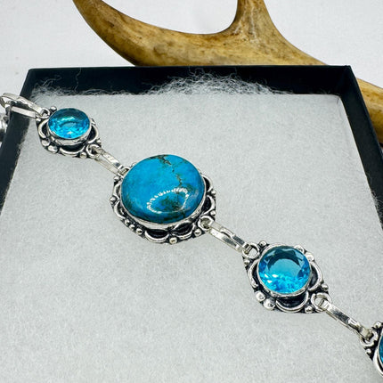 Vintage Turquoise Bracelet – Adjustable Silver Bronze Aqua Glass Jewelry-Bracelets-TomWayne Jewelers