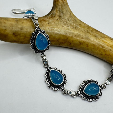 Vintage Silver Bracelet – Adjustable Chalcedony Chain In Bronze & Sterling-Bracelets-TomWayne Jewelers