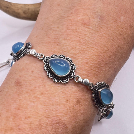 Vintage Silver Bracelet – Adjustable Chalcedony Chain In Bronze & Sterling-Bracelets-TomWayne Jewelers