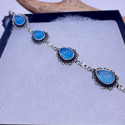 Vintage Silver Bracelet – Adjustable Chalcedony Chain In Bronze & Sterling-Bracelets-TomWayne Jewelers
