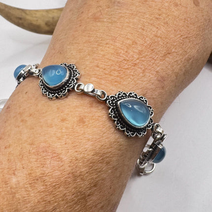 Vintage Silver Bracelet – Adjustable Chalcedony Chain In Bronze & Sterling-Bracelets-TomWayne Jewelers