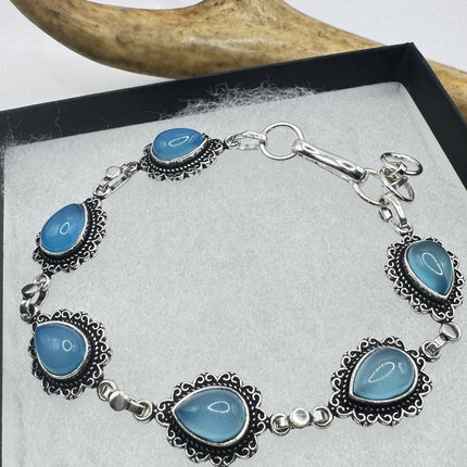 Vintage Silver Bracelet – Adjustable Chalcedony Chain In Bronze & Sterling-Bracelets-TomWayne Jewelers