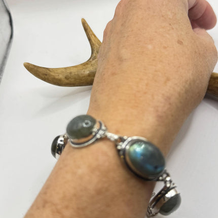 Vintage Blue Labradorite Silver Bracelet Silver Bronze