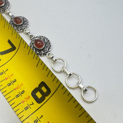 Vintage Red Carnelian Silver Bracelet Silver Bronze