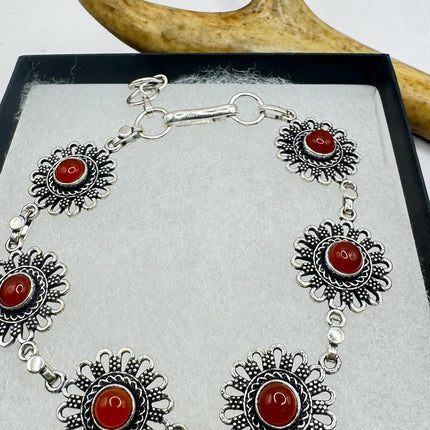 Vintage Red Carnelian Silver Bracelet Silver Bronze