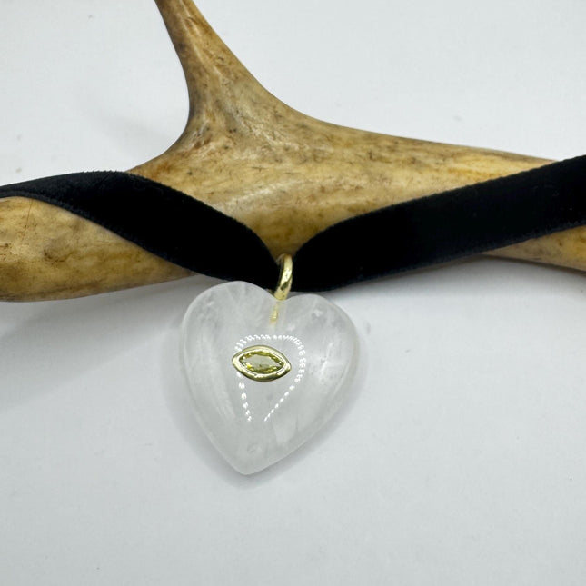 Quartz Heart Necklace - Vintage Choker With Clear Quartz Pendant & Gold Finish-Necklaces-TomWayne Jewelers