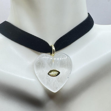 Quartz Heart Necklace - Vintage Choker With Clear Quartz Pendant & Gold Finish-Necklaces-TomWayne Jewelers