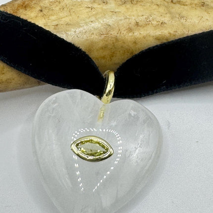 Quartz Heart Necklace - Vintage Choker With Clear Quartz Pendant & Gold Finish-Necklaces-TomWayne Jewelers
