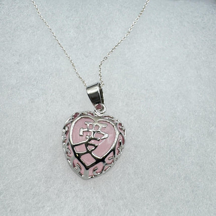 Rose Quartz Necklace – Vintage Pink Gemstone Heart Pendant With Sterling Silver Chain-Necklaces-TomWayne Jewelers
