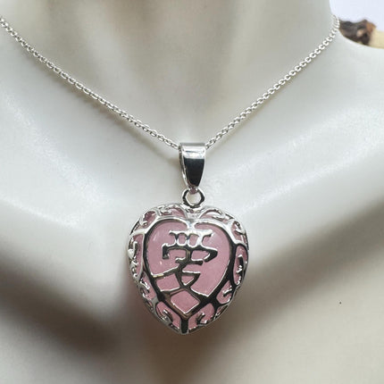 Rose Quartz Necklace – Vintage Pink Gemstone Heart Pendant With Sterling Silver Chain-Necklaces-TomWayne Jewelers