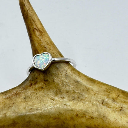 Fire Opal Ring Vintage Heart Shape Band | 925 Sterling Silver Tiny Ring-Rings-TomWayne Jewelers