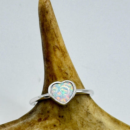 Fire Opal Ring Vintage Heart Shape Band | 925 Sterling Silver Tiny Ring-Rings-TomWayne Jewelers