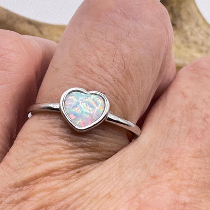 Fire Opal Ring Vintage Heart Shape Band | 925 Sterling Silver Tiny Ring-Rings-TomWayne Jewelers