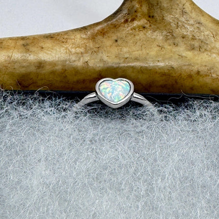 Fire Opal Ring Vintage Heart Shape Band | 925 Sterling Silver Tiny Ring-Rings-TomWayne Jewelers