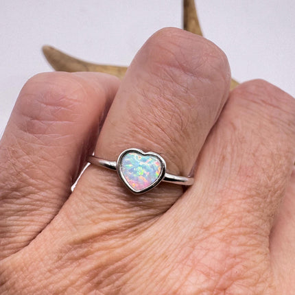 Fire Opal Ring Vintage Heart Shape Band | 925 Sterling Silver Tiny Ring-Rings-TomWayne Jewelers