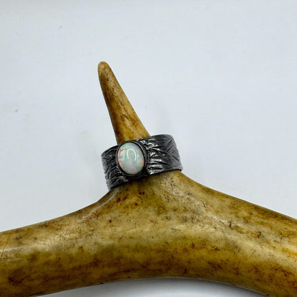 Fire Opal Ring Vintage Silver Band 925 Sterling Blue Heart Shaped Gemstone-Rings-TomWayne Jewelers