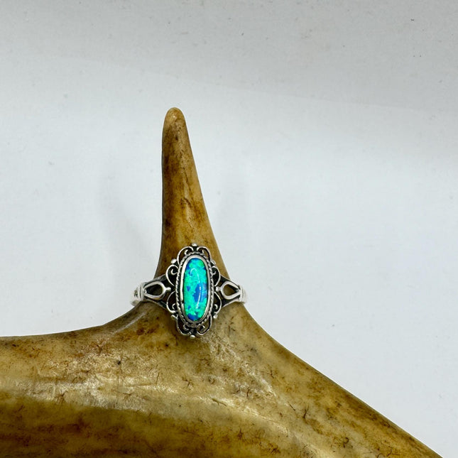 Vintage Blue Opal Sterling Silver Ring: Celtic Boho Band-Rings-TomWayne Jewelers