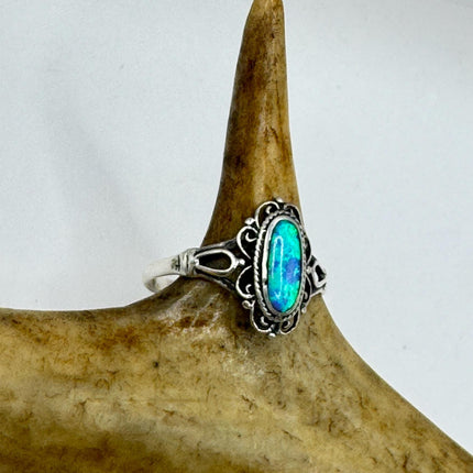 Vintage Blue Opal Sterling Silver Ring: Celtic Boho Band