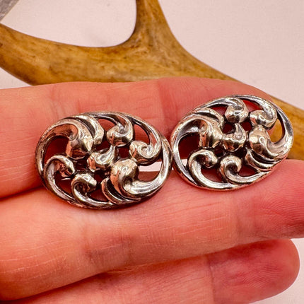 Vintage Silver Earrings – Clip On Screw Back Sterling Silver Jewelry Vine Swirl-Earrings-TomWayne Jewelers