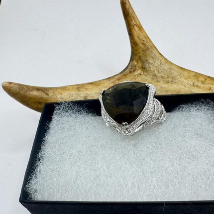 Vintage Smoky Topaz Chunky Cocktail Ring 925 Sterling Silver-Rings-TomWayne Jewelers