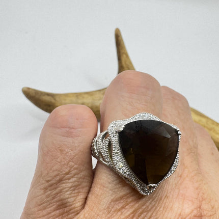 Vintage Smoky Topaz Chunky Cocktail Ring 925 Sterling Silver-Rings-TomWayne Jewelers