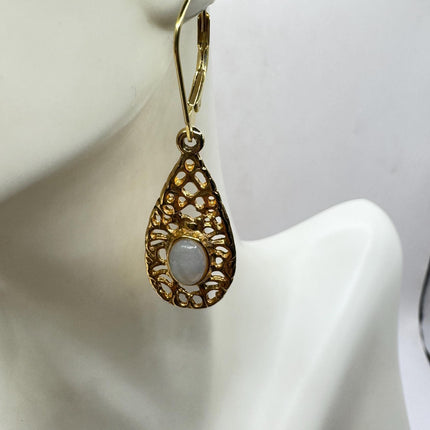 Vintage White Fire Opal lever back Earrings Gold 925 Sterling Silver-Earrings-TomWayne Jewelers