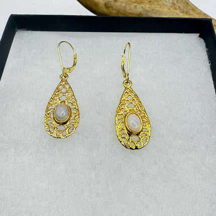 Vintage White Fire Opal lever back Earrings Gold 925 Sterling Silver-Earrings-TomWayne Jewelers
