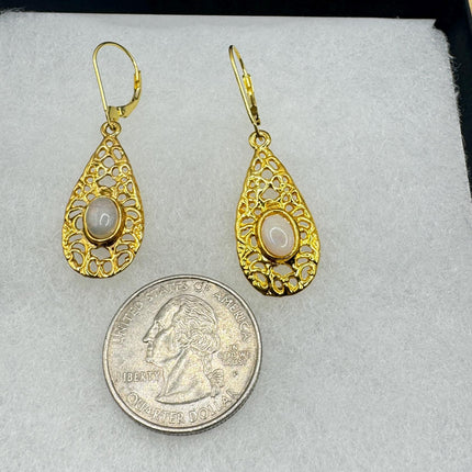 Vintage White Fire Opal lever back Earrings Gold 925 Sterling Silver-Earrings-TomWayne Jewelers