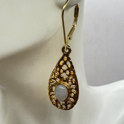 Vintage White Fire Opal lever back Earrings Gold 925 Sterling Silver-Earrings-TomWayne Jewelers