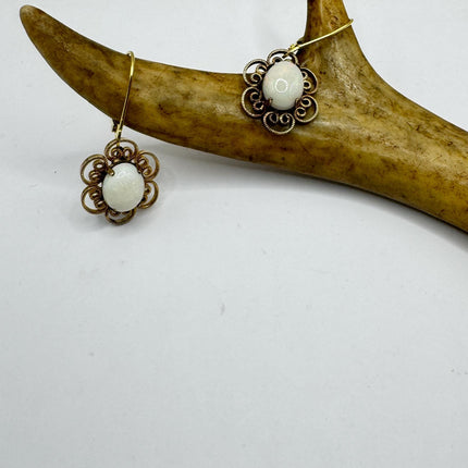 Vintage White Fire Opal lever back Earrings Gold 925 Sterling Silver-Earrings-TomWayne Jewelers